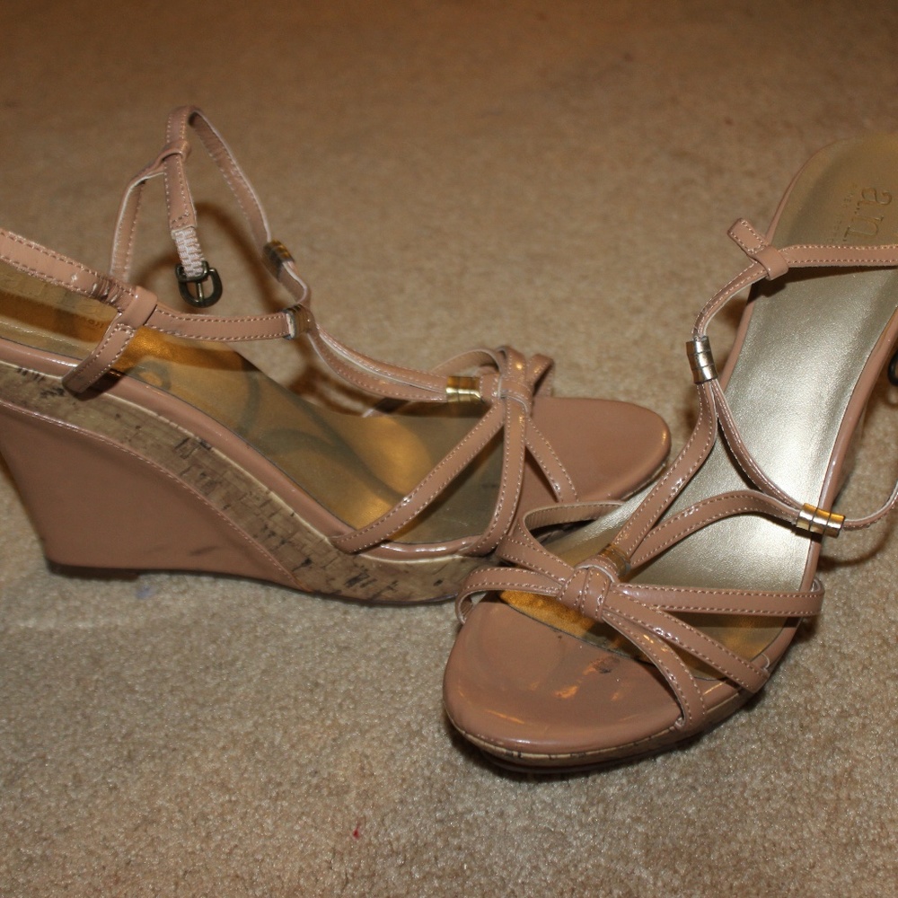 nude strappy wedge sandals